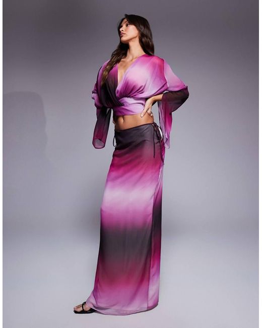 Aria Cove Maxi Strandrok Van Chiffon Met Gestrikte Zijkant in het Purple