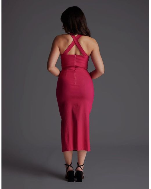 Vesper Petite Red Notch Neck Midaxi Dress With Thigh Split