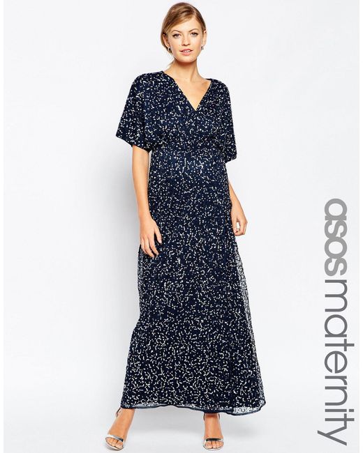 ASOS Kimono Maxi Dress In Sequin in Blue Lyst