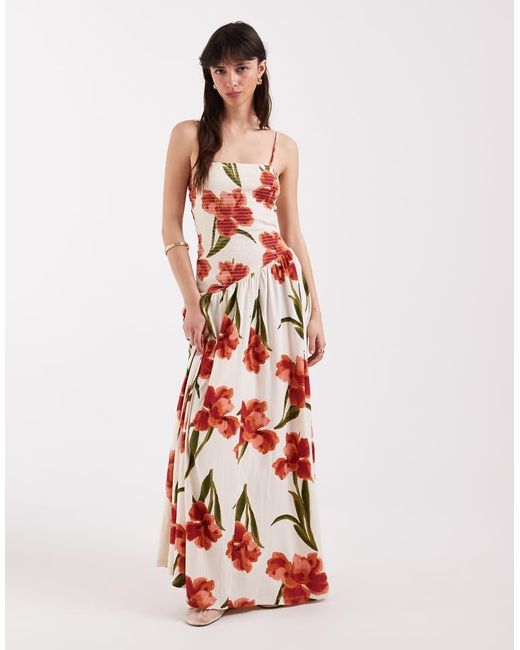 ASOS White Crinkle Cami Tie Back Midi Dress With Asym Waist