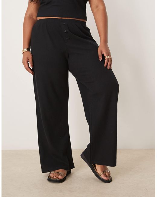 ASOS Black Asos Design Curve Wide Leg Waffle Trouser