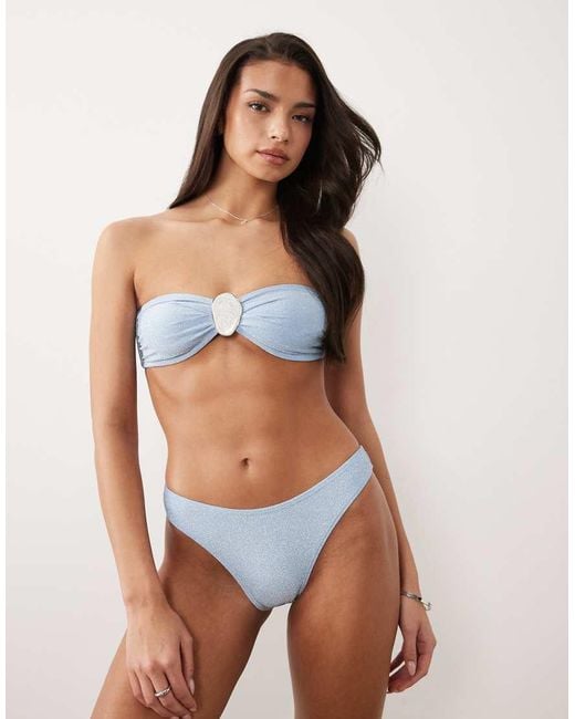South Beach Blue Glitter High Leg Bikini Bottom