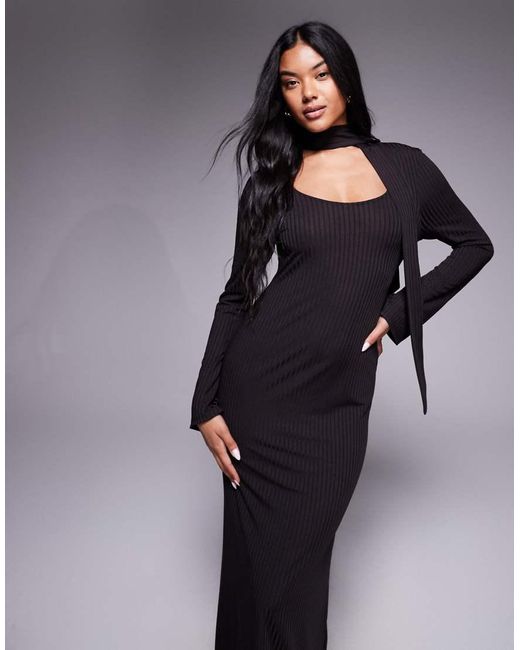 ASOS Blue Low Scoop Neck Scarf Maxi Dress