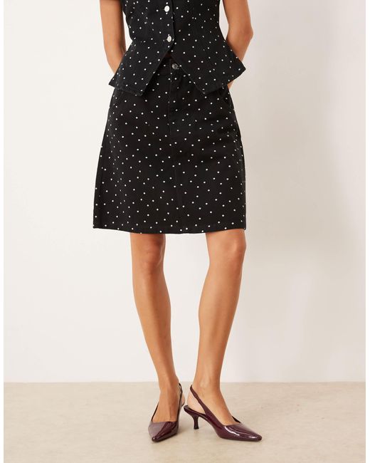 ASOS Black Awkward Length Denim Skirt With Mini Polka Dots