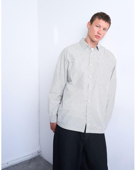 Topman White Oversized Fit Stripe Shirt for men