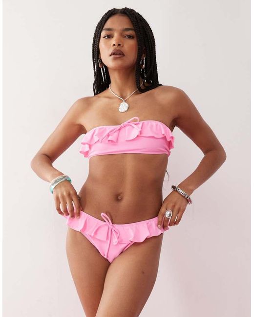 Reclaimed Vintage Pink Hipster Bikini Bottom With Ruffles