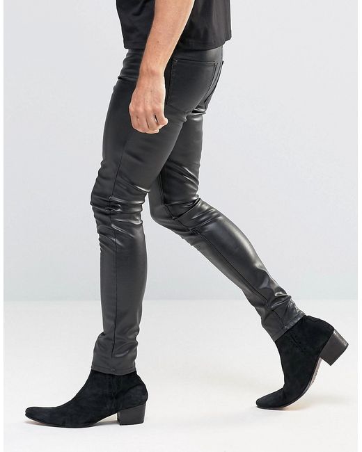 ASOS Meggings In Faux Leather in Black 