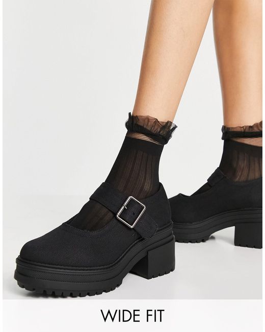 ASOS Wilson - Mary-jane Schoenen Met Brede Pasvorm, Dikke Zool En Halfhoge  Hak in het Zwart - Lyst