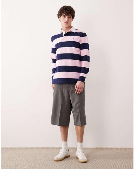 Polo Ralph Lauren Blue Icon Logo Long Sleeve Stripe Rugby Shirt for men