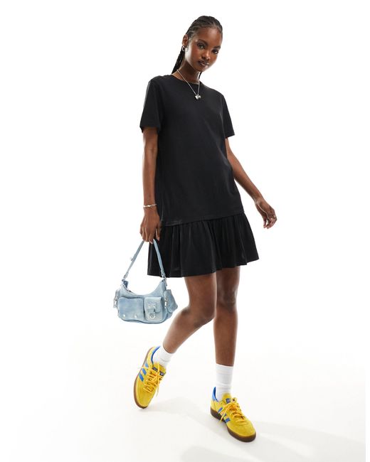 Monki Black Jersey Mini Dress With Drop Waist