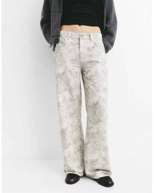 Pull&Bear White Leaf Print Trousers