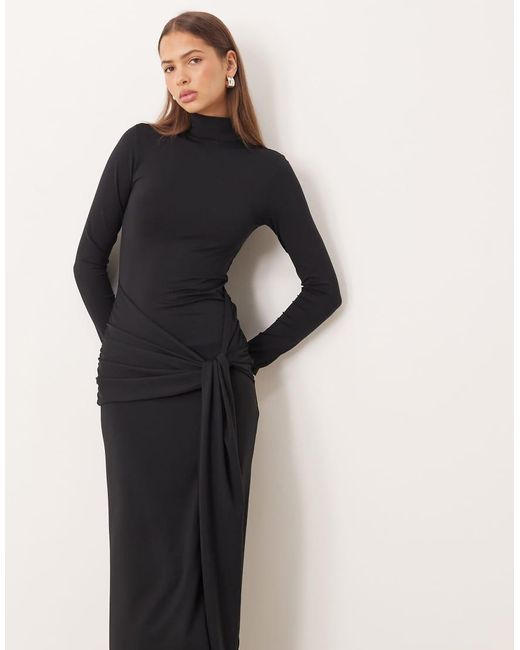 Gina Tricot Natural Soft Tie Front Knot Long Sleeve Maxi Dress With Low Back