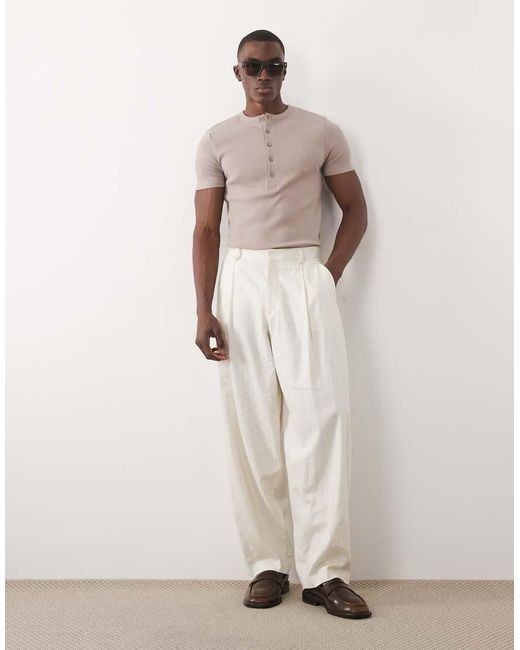 ASOS Natural Muscle Fit T-shirt With Henley Neck for men