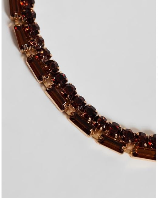 ASOS Metallic Double Row Anklet With Amber Crystal Cupchain