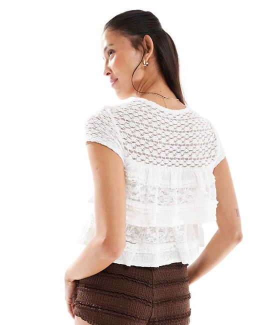 Miss Selfridge White Lace Ruffle Short Sleeve Top