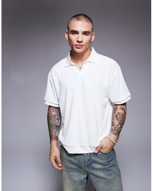 Polo Comoda Squadrata Sporco Testurizzata A Coste di ASOS in Gray da Uomo