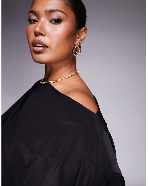 ASOS Blue Asos Design Curve Asymmetric One Shoulder Short Sleeve Top With Cinch Waist Detail