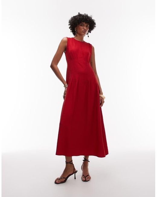 Mango Red Corset Waist Midi Dress