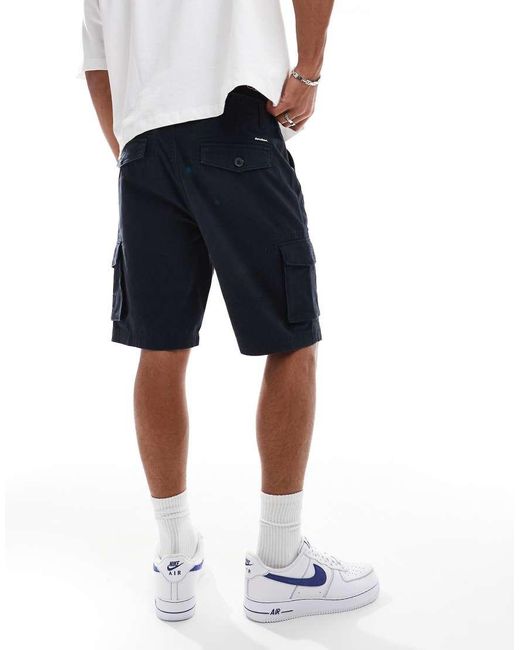 Threadbare Blue Cotton Twill Longline Cargo Shorts for men