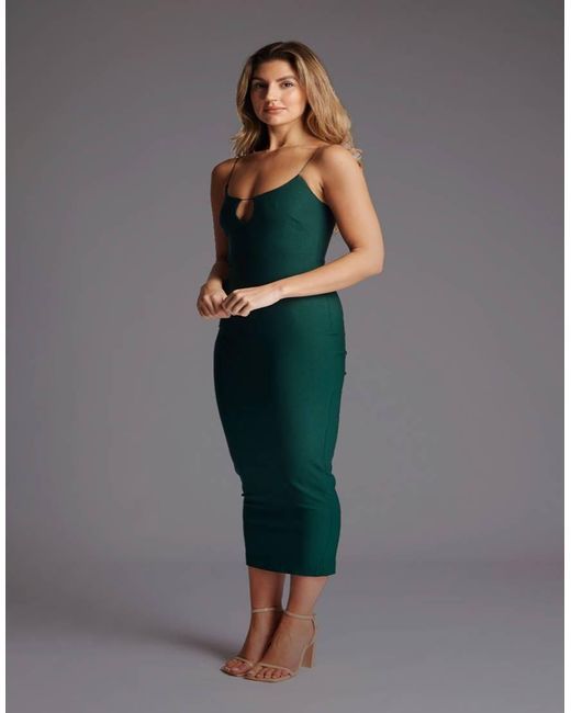 Vesper Green Bodycon Midaxi Dress With Cut Out