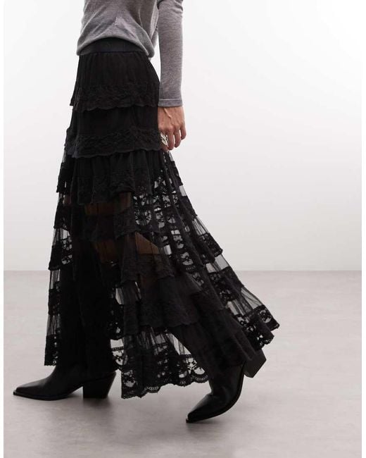 AllSaints White maggie Ruffle Lace Midi Skirt