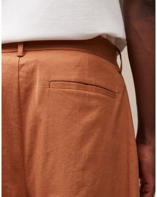 ASOS Brown Smart Linen Blend Bermuda Shorts for men