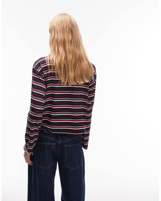 ASOS Recht Gestreept T-Shirt Met Lange Mouwen in het Blue