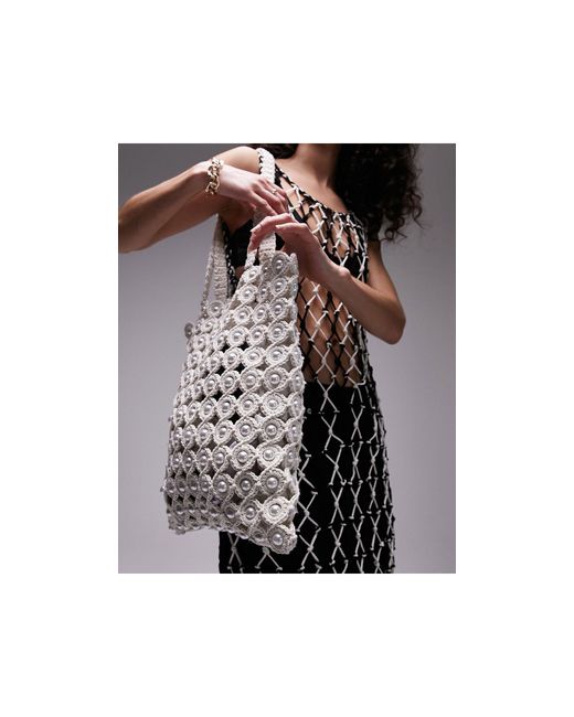 TOPSHOP Black Jay Multi Beaded Crochet Shopper Bag