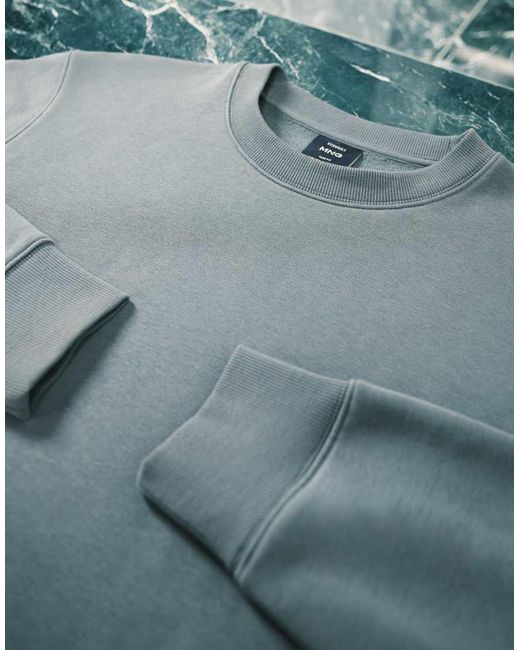 Mango Blue Cotton Mix Crew Neck Sweatshirt for men