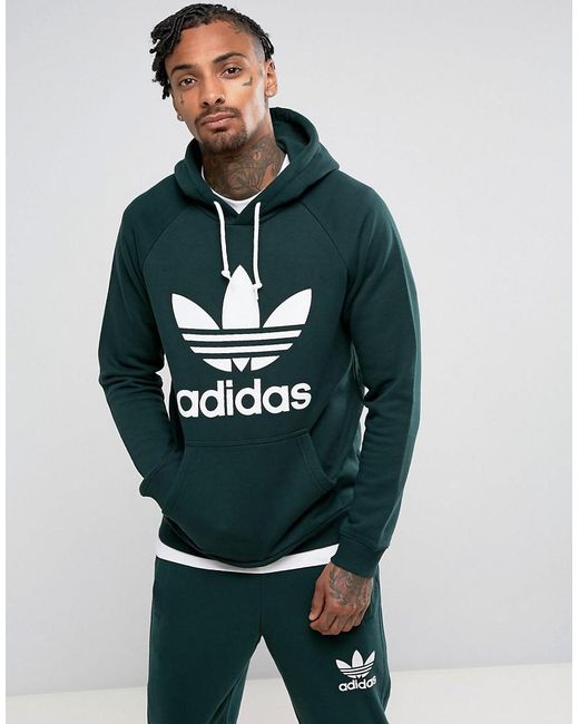 Adidas Originals Trefoil Hoodie In Green Br4183 for men