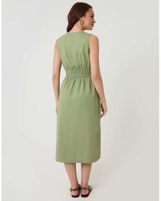 Threadbare Green Ruched Waist Denim Midi Dress