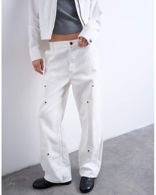 TOPSHOP White Column Mid Rise Straight Jean With Utility Pockets