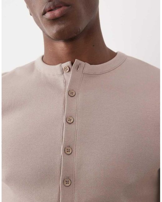 ASOS Natural Muscle Fit T-shirt With Henley Neck for men