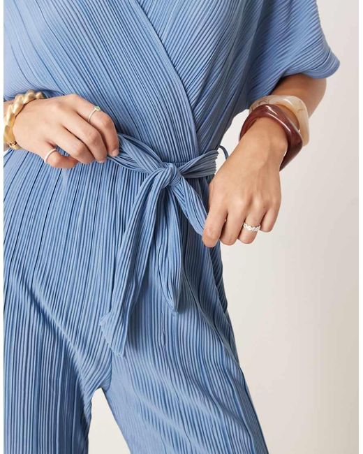 Y.A.S Blue Plisse Wrap Front Jumpsuit