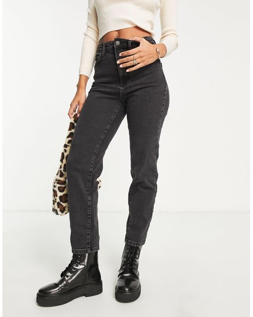 stradivarius slim mom jean with stretch in washed blue