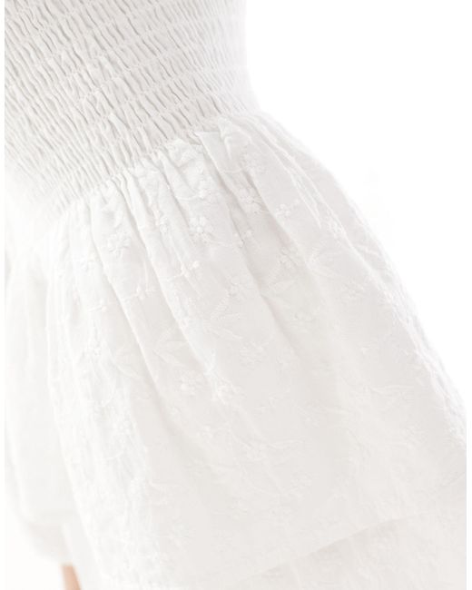 Abercrombie & Fitch White Co-ord Smocked Ruffle Hem Midi Skirt