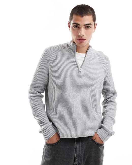 Hollister Gray Quarter Zip Knitted Jumper for men