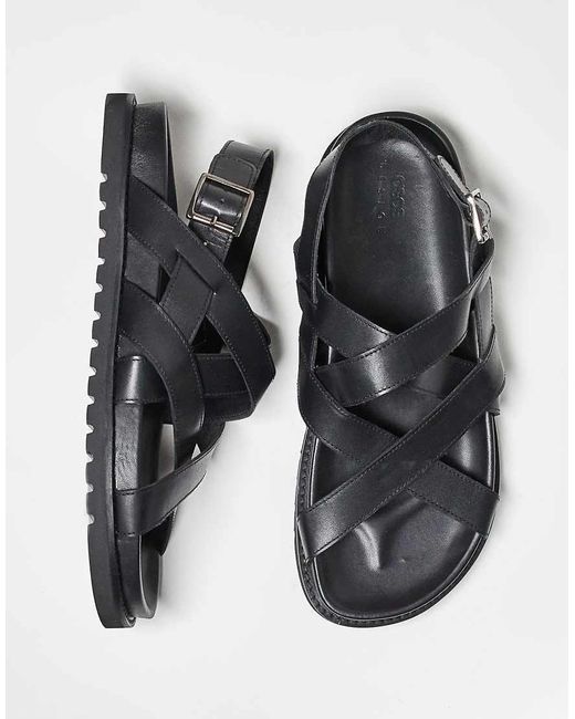 ASOS Black Cross Over Strap Sandals for men