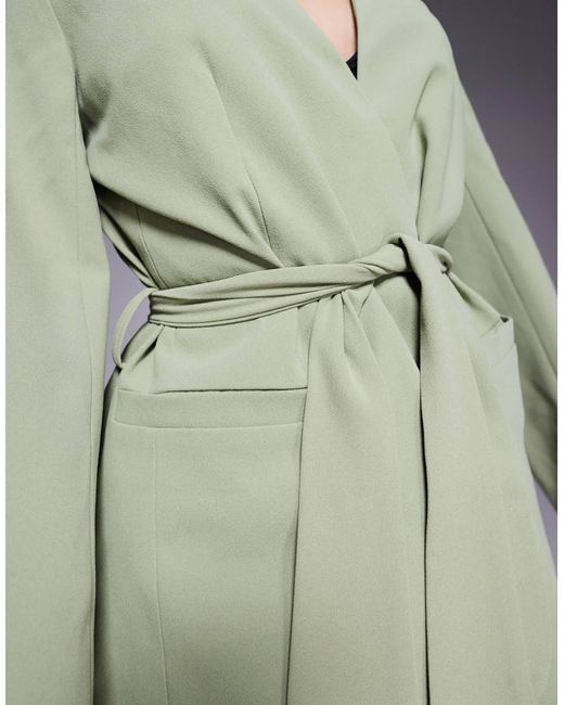 ASOS Natural Tie Waist Collarless Blazer Co-ord