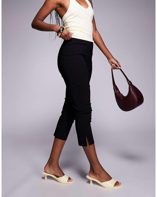 ASOS Black Bengaline Longline Capri Trousers With Split Hem