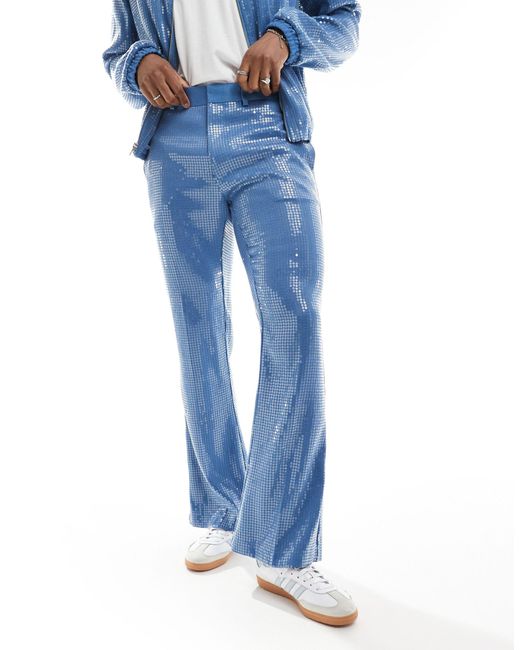 ASOS Blue Smart Co-ord Sequin Flare Trouser for men