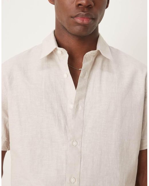 SELECTED Natural Long Sleeve Grandad Collar Linen Blend Shirt for men