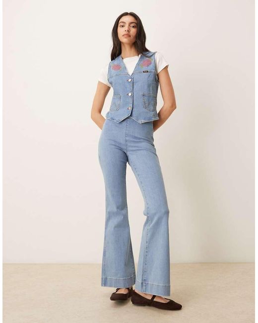 Wrangler Blue X Lainey Wilson Cowboy Fitted Denim Waistcoat Co-ord