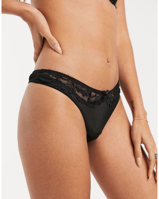 Ivory Rose Lingerie Synthetic Ivory Rose Lace Trim Thong in Black - Lyst
