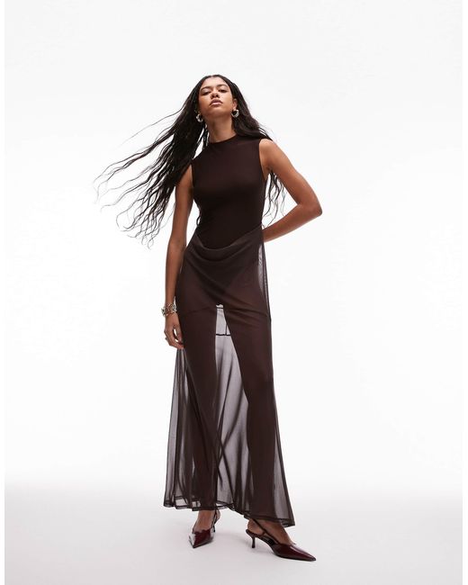 ASOS White – hochgeschlossenes, transparentes netzstoff-maxikleid