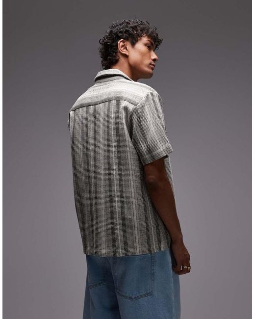 Camicia A Maniche Corte E Bianca A Righe Con Rever di Topman in Gray da Uomo