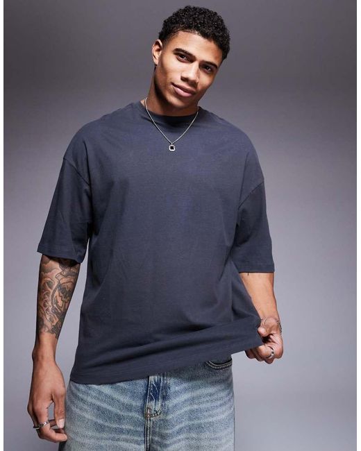 Camiseta Gris Oscuro Extragrande De ADPT de hombre de color Blue