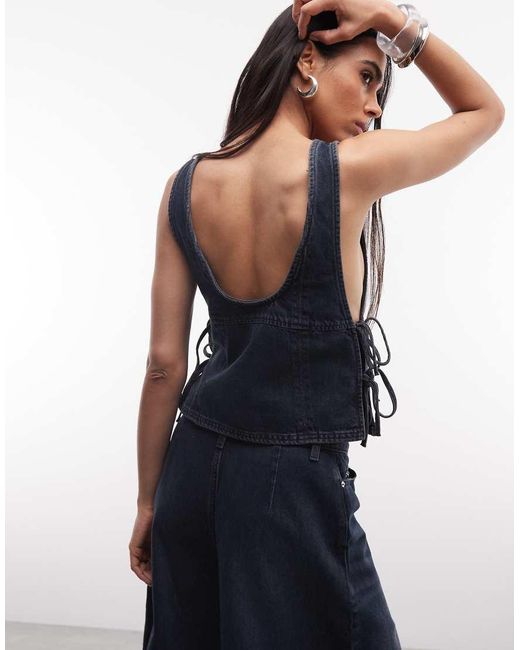 Collusion Blue Denim Tie Side Top Co-Ord