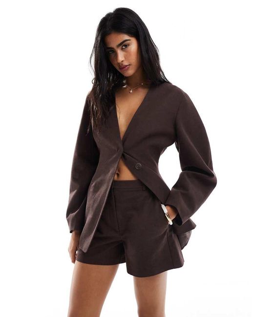 ASOS Black Linen Blend Tailored Longline Shorts