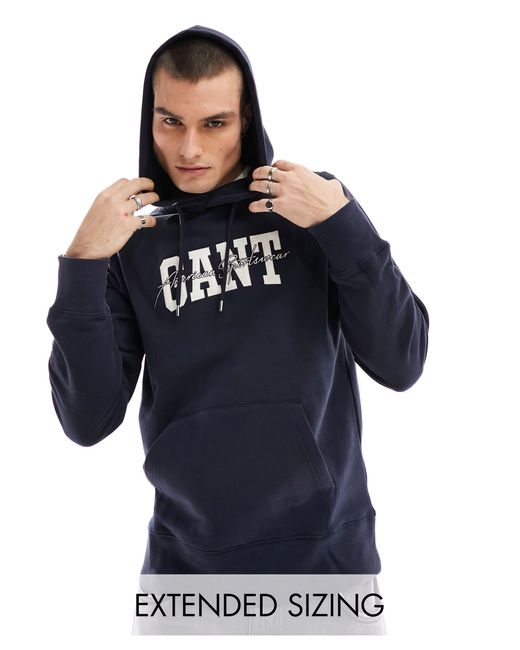 Gant – er kapuzenpullover mit retro-college-logoschriftzug in Blue für Herren